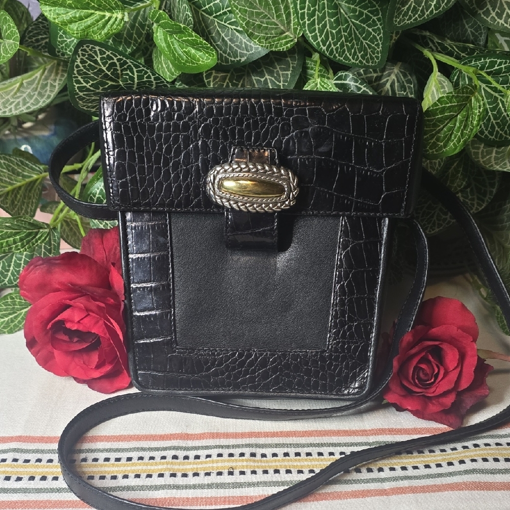 One World By Brighton Black  Croc-Embossed Women's Bag VTG
